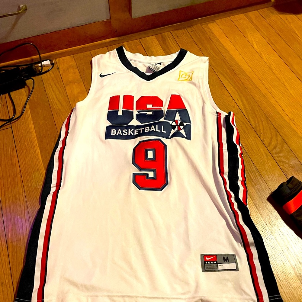 Red White and blue Michael Jordan number nine USA dream team Olympic NBA jersey